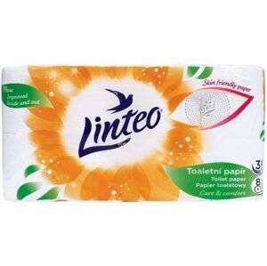 Toaletní papír Linteo – bílý, 3vrstvý, 8 rolí