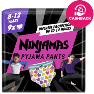 NINJAMAS Kalhotky plenkové Pyjama Pants Srdíčka, 9 ks, 8 let, 27kg-43kg