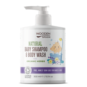 Wooden Spoon Dětský sprchový gel a šampon 2v1 s organickými bylinkami (300 ml)